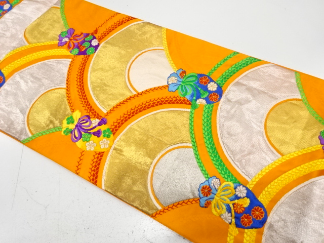 JAPANESE KIMONO / ANTIQUE FUKURO OBI / SILK / WOVEN SEIGAIHA